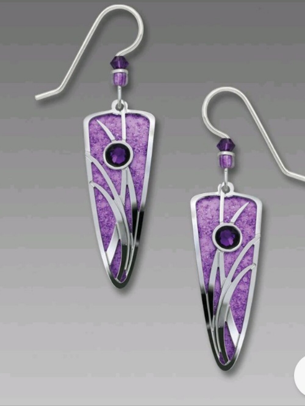 Adajio Earrings- Light Violet Trowel with Shiny Silver Reeds & Grasses Overlay